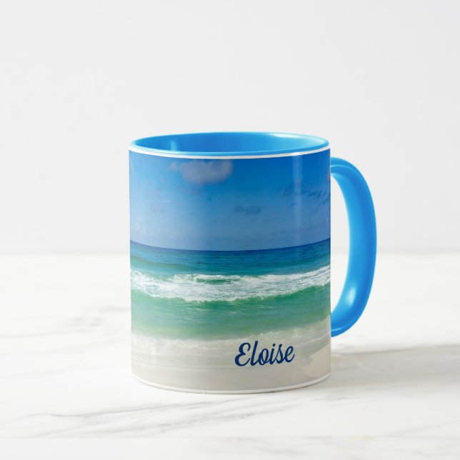 Beautiful Beach Photography Blue Ocean Custom Mug (Front Right)