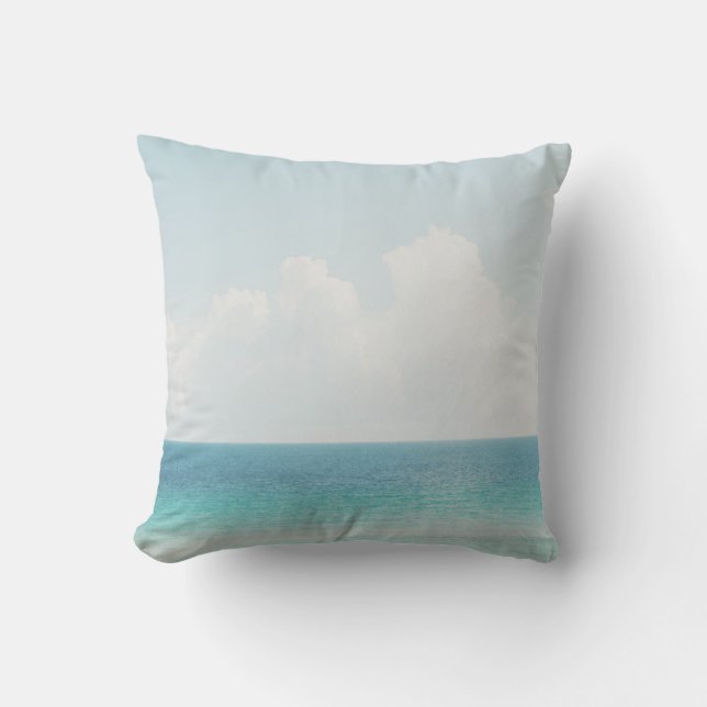 Beautiful Beach Photography Cool Blue Ocean Skies Throw Pillow (Front)