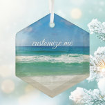 Beautiful Beach Photography Custom Seaside Home Glass Ornament<br><div class="desc">A beautiful beach photograph taken in the ideal vacation destination of Destin,  Florida. The gorgeous green waters of Sandestin wash up to the sandy seashore underneath serene blue skies to make the perfect scenic vacation photo.</div>