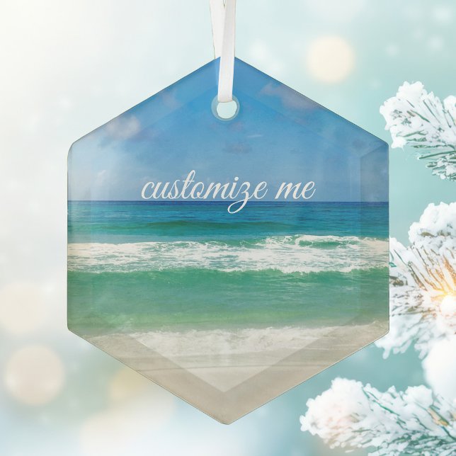 Beautiful Beach Photography Custom Seaside Home Glass Ornament (Creator Uploaded)