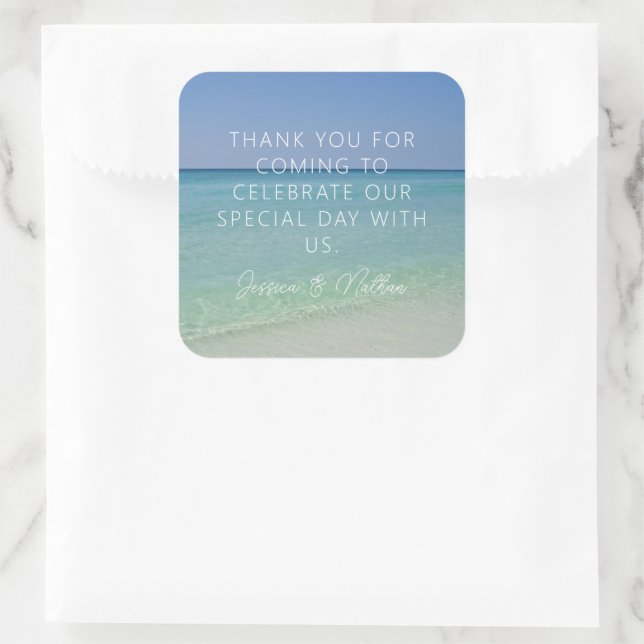  Beautiful Beach Photography Custom Wedding Favor Square Sticker (Bag)
