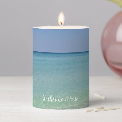 Beautiful Beach Photography Customizable Gift Pillar Candle