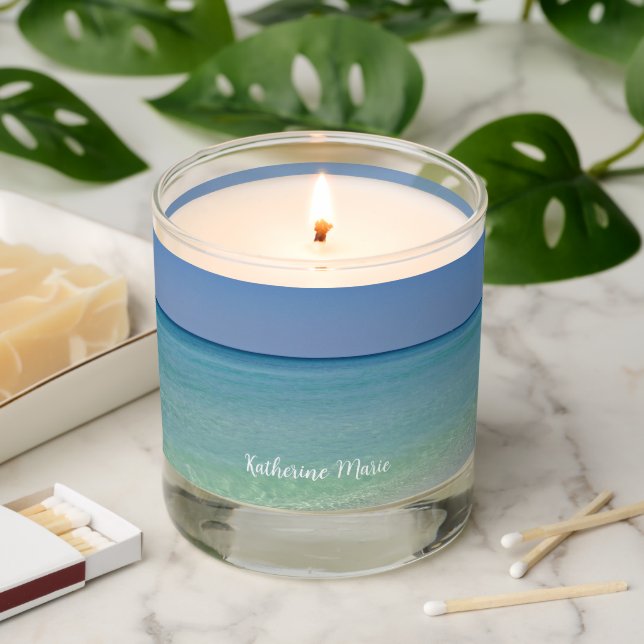 Beautiful Beach Photography Customizable Gift Scented Candle (Lit)