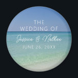 Beautiful Beach Photography Personalized Wedding Magnet<br><div class="desc">This personalized beautiful beach wedding magnet features a serene photograph of the ocean horizon for a destination wedding on the coast during the summer. Treat your guests to this lovely tropical favor for a seaside afternoon at your favorite island with this pretty photography. Completed with chic white script for an...</div>