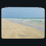 Beautiful Beach Photography Sandpiper Monogram iPad Air Cover<br><div class="desc">Beautiful beach iPad case with gorgeous seaside photography featuring a pretty sandpiper standing at the edge of the ocean waves on a sunny summer day. Lovely blue green water waves roll onto the sandy shore where your name is personalized in cute teal typography. A beautiful coastal table cover gift for...</div>