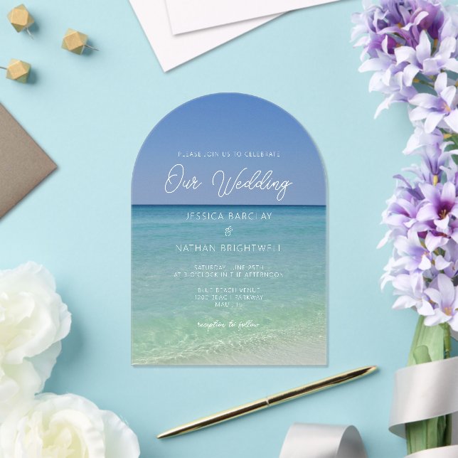 Beautiful Beach Photography Seaside Wedding Acrylic Invitations (Insitu (Wedding))