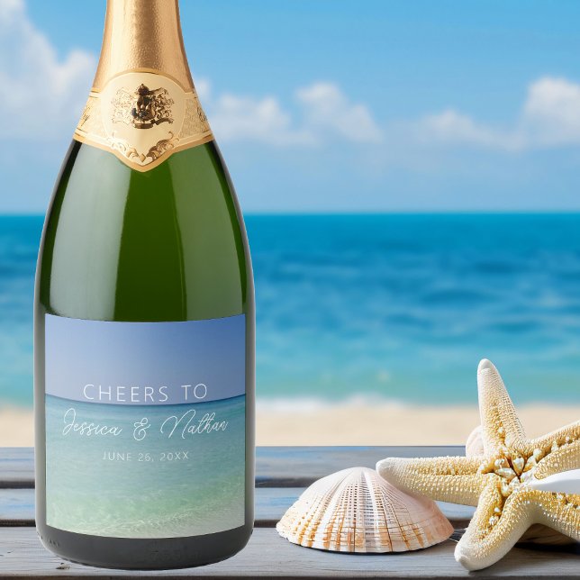  Beautiful Beach Photography Wedding Custom Cheers Sparkling Wine Label (Creator Uploaded)