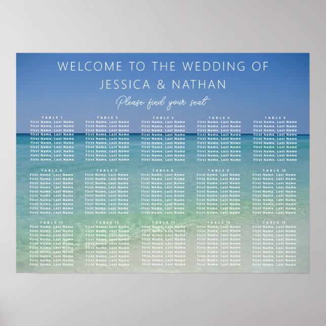  Beautiful Beach Photography Wedding Seating Chart (Front)