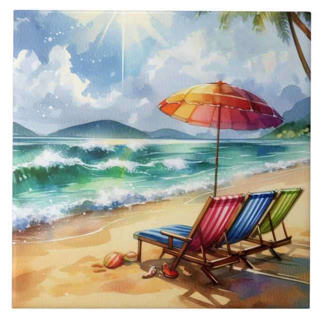 Beautiful Beach Scene  Ceramic Tile (Front)