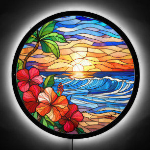 Beautiful beach scene stained glass art