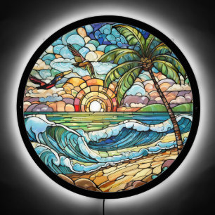 Beautiful beach scene stained glass art