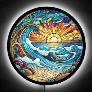 Beautiful beach scene stained glass art