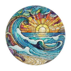 Beautiful beach scene stained glass art cutting board