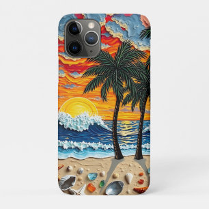 Beautiful Beach Scene with Palm Trees   iPhone 11 Pro Case