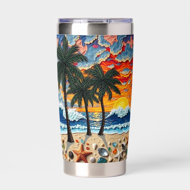 Beautiful Beach Scene with Palm Trees   Insulated Tumbler (Front)