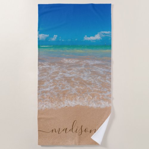 Beautiful Beach Sea Personalized Name Beach Towel