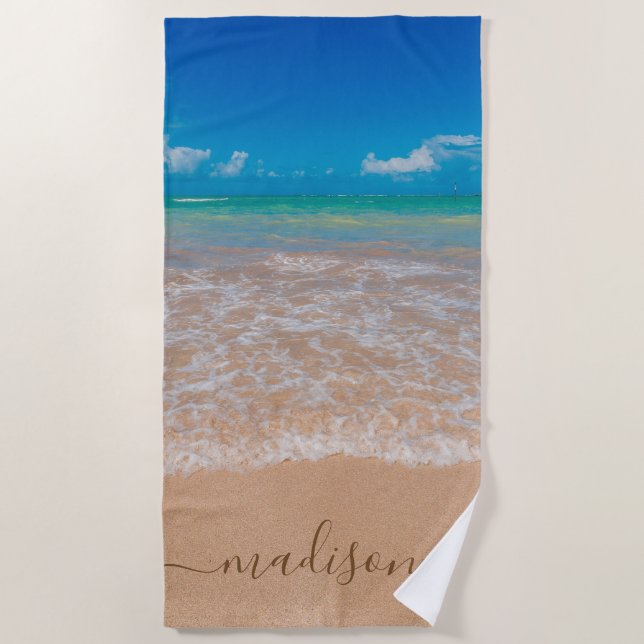 Beautiful Beach Sea Personalized Name Beach Towel (Front)