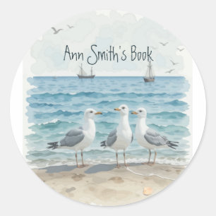 Beautiful Beach Seagulls Ocean Book Plate