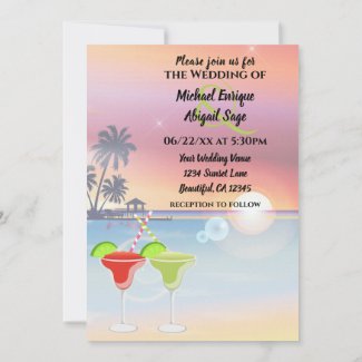 Beautiful Beach Sunset Margarita Love Wedding Invitation