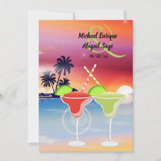 Beautiful Beach Sunset Margarita Love Wedding Invitation