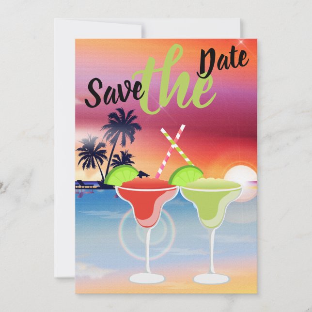 Beautiful Beach Sunset Margarita Love Wedding Save The Date (Front)