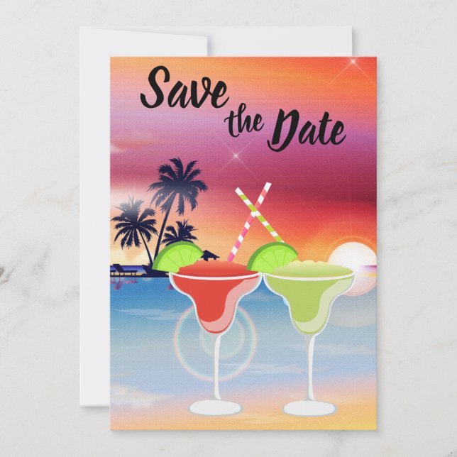 Beautiful Beach Sunset Margarita Love Wedding Save The Date (Front)