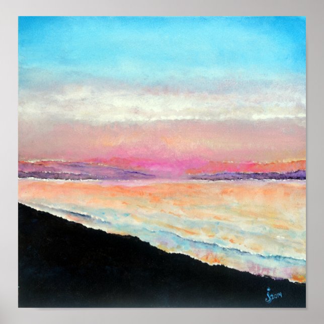 Beautiful Beach Sunset Painted In Soft Pastels Poster (Front)