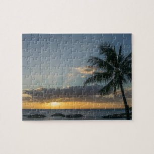 Beautiful Beach Sunset Palm Trees Clouds Islands Jigsaw Puzzle