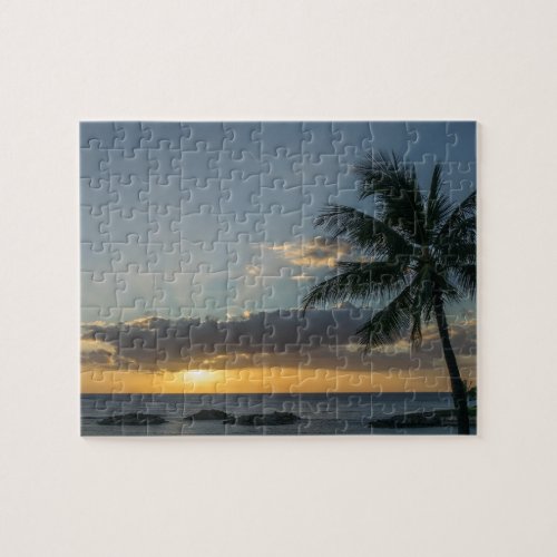 Beautiful Beach Sunset Palm Trees Clouds Islands Jigsaw Puzzle