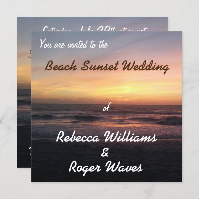Beautiful Beach Sunset Photo Square Wedding Invitation (Front/Back)