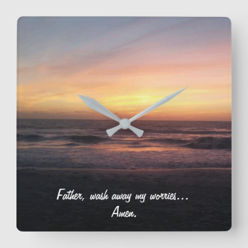 Beautiful Beach Sunset Picture Prayer Quote Square Wall Clock