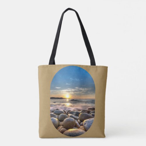 BEAUTIFUL BEACH SUNSET SUNRISE ON BROWN BACKGROUND TOTE BAG