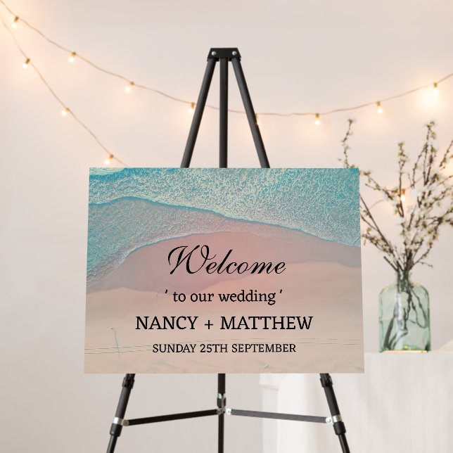 Beautiful Beach Theme Wedding Welcome Sign (In Situ (Stand))