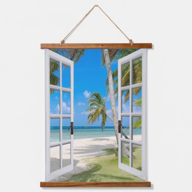 Beautiful Beach Theme Window View Tapestry  (Front)