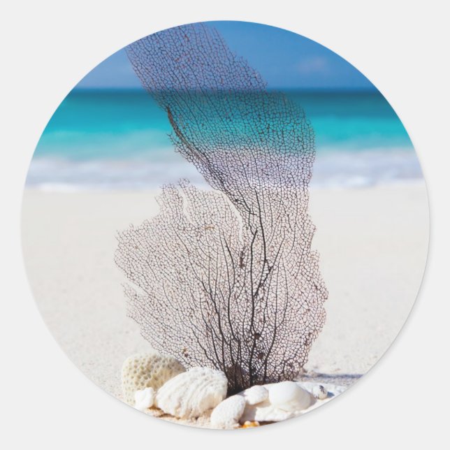 Beautiful Beach Turquoise Water and Blue Sky Classic Round Sticker (Front)
