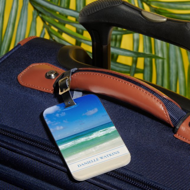 Beautiful Beach Vacation Personalized Seaside Luggage Tag (Front Insitu 1)