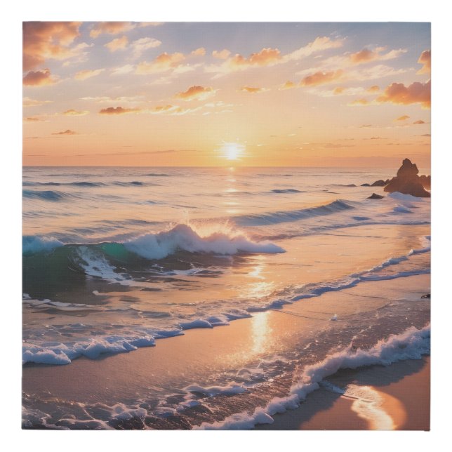 Beautiful Beach Waves Landscape Faux Canvas Print (Front)