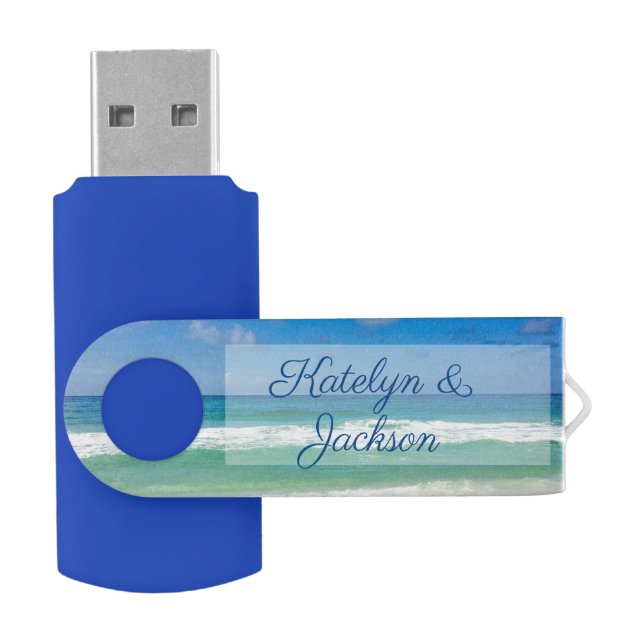 Beautiful Beach Waves Photography Custom Wedding Flash Drive (Opened)