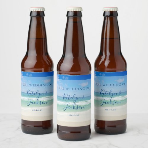 Beautiful Beach Waves Photography Wedding Beer Bottle Label