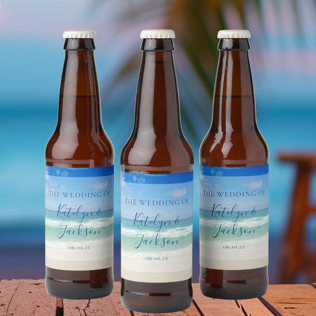 Beautiful Beach Waves Photography Wedding Beer Bottle Label (Creator Uploaded)