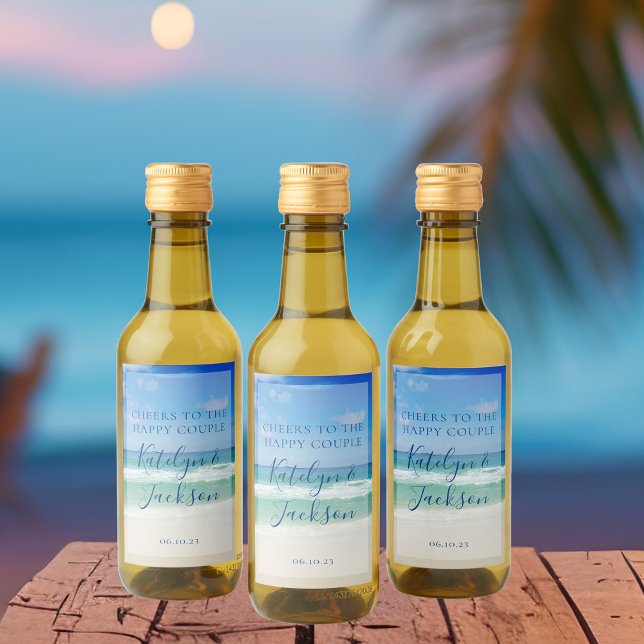 Beautiful Beach Waves Photography Wedding Mini Wine Label (Creator Uploaded)
