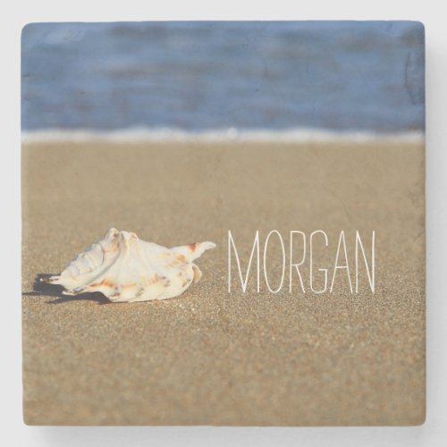 Beautiful Beach Waves  Seashell Monogram Stone Coaster