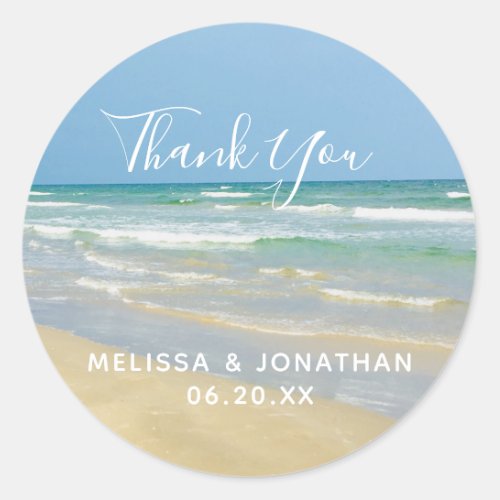 Beautiful Beach Wedding Seaside Thank You Classic Round Sticker