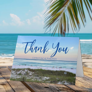 Beautiful Beach Wedding Sunset Personalized Letterpress Thank You Card