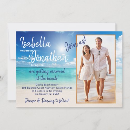 Beautiful Beach wedding  upload your photo Invitation