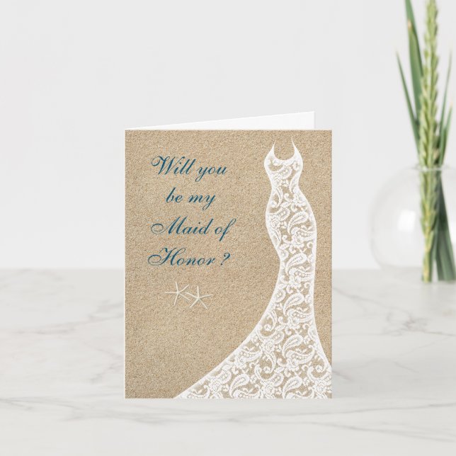 Beautiful Beach Will you be my Maid of Honor Card (Front)
