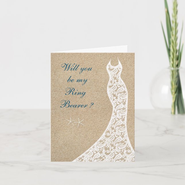 Beautiful Beach Will you be my Ring Bearer Card (Front)