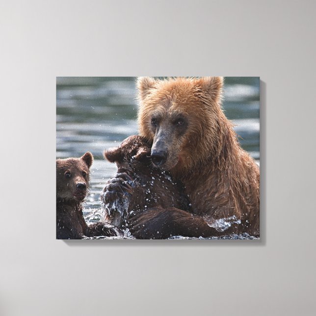 Beautiful Bear and Her Cubs Canvas Print (Front)