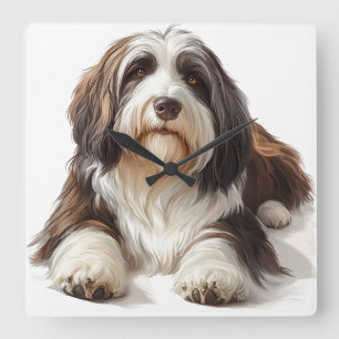 BEAUTIFUL BEARDED COLLIE DOG SQUARE WALL CLOCK