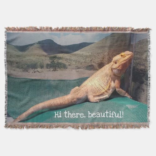 Beautiful Bearded Dragon on Hammock Photo Print Throw Blanket